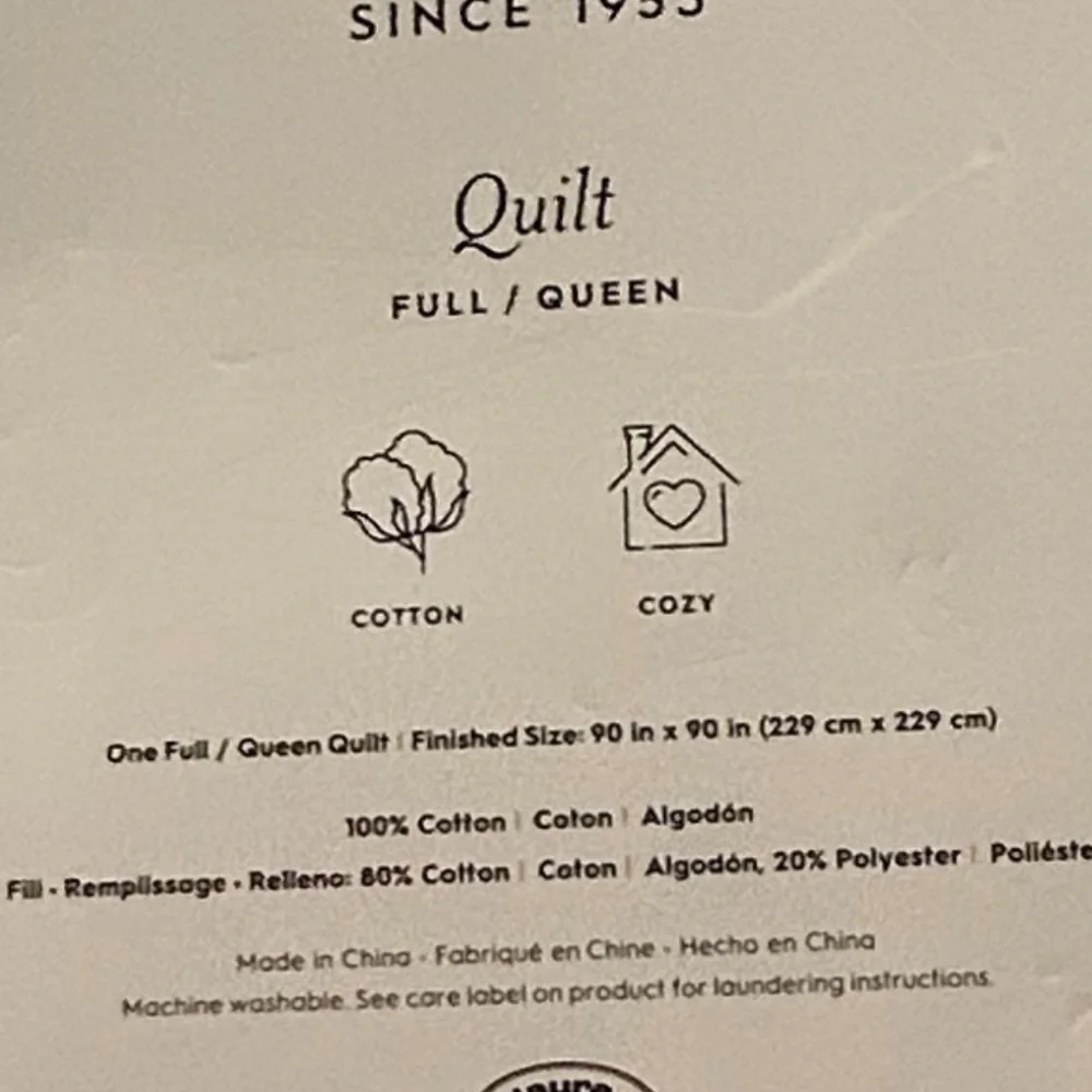 Laura Ashley Queen Cotton Blue and White Quilt 90”x90”